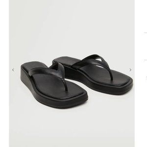 MANGO Black Platform Thong Sandals | 7